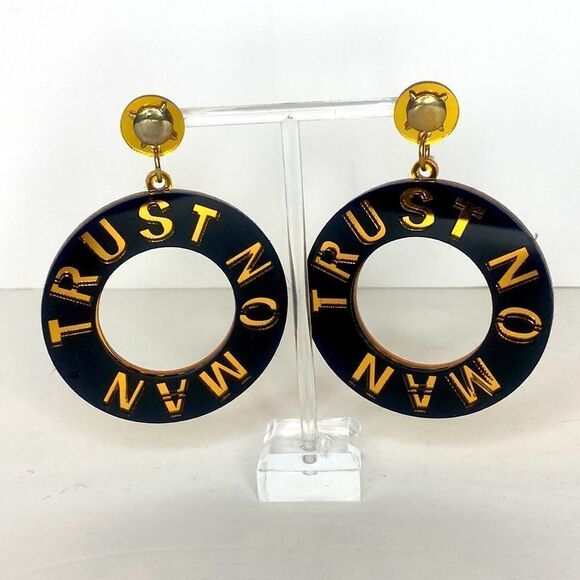 RESET-CLOSET Jewelry - NEW…Black/Gold TRUST NO MAN earrings from RESET-CLOSET